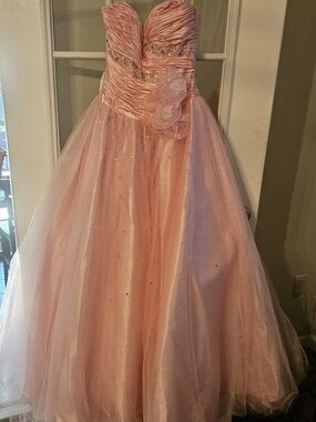 Womens Pink Tulle Party Dress with Floral Accent